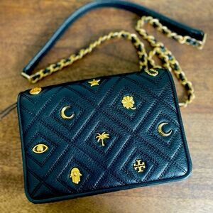 Tory Burch Leather Farida Fleming Charm Small Shoulder Chain Bag